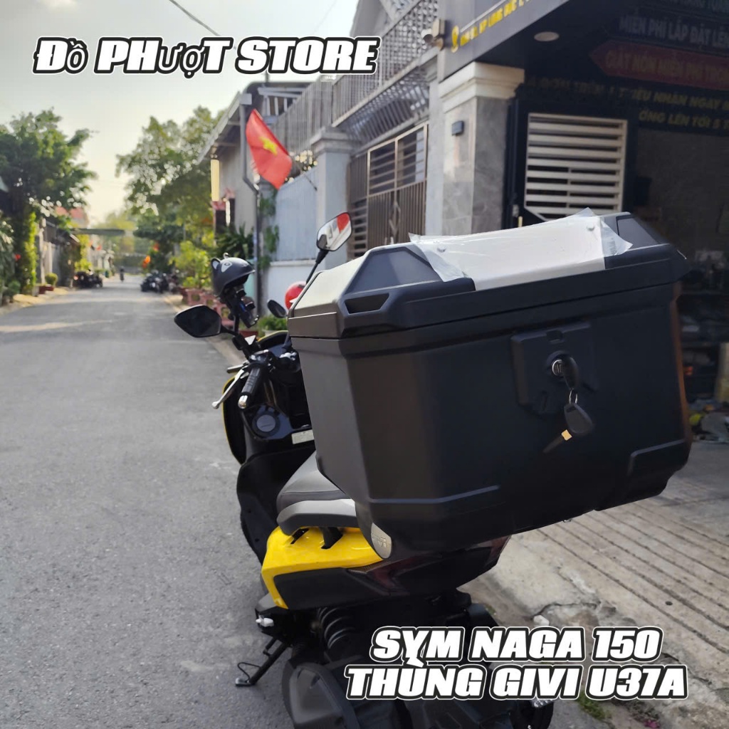 Combo Thùng Givi U37A (37 Lít) Ốp Nhôm & Baga Nhôm Đúc Lắp Chuẩn Zin SYM Naga 150 Cao Cấp.