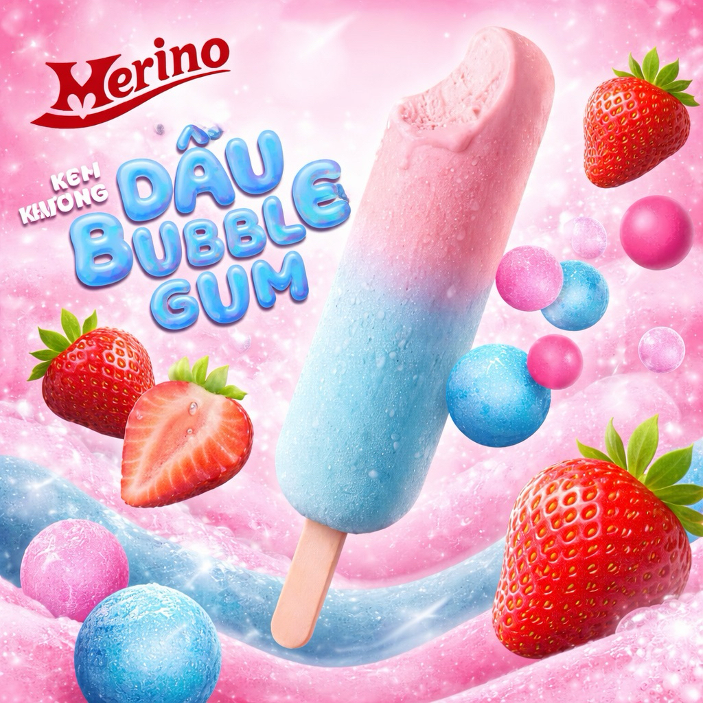 Kem Merino dâu bubble gum