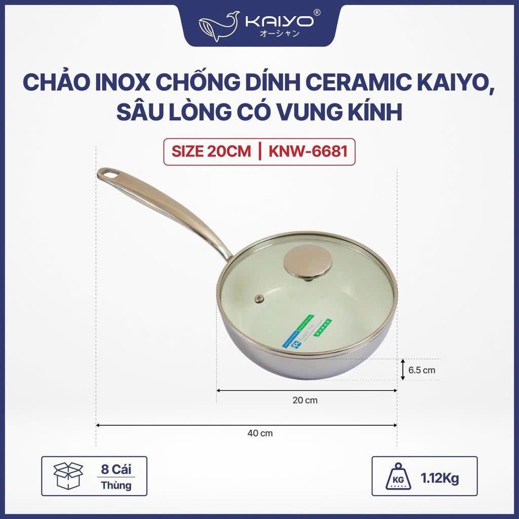 chảo inox chống dinh ceramic KAIYO chính hãng