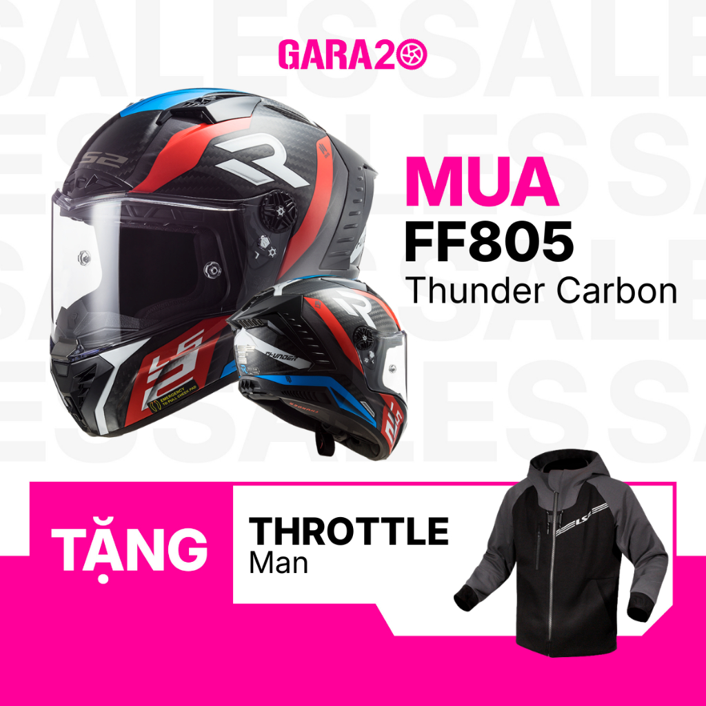 [MUA 1 TẶNG 1] Mũ Bảo Hiểm Fullface LS2 FF805 Thunder Racing Carbon Chuẩn ECE22.05 Đi Xe Máy Mô Tô P