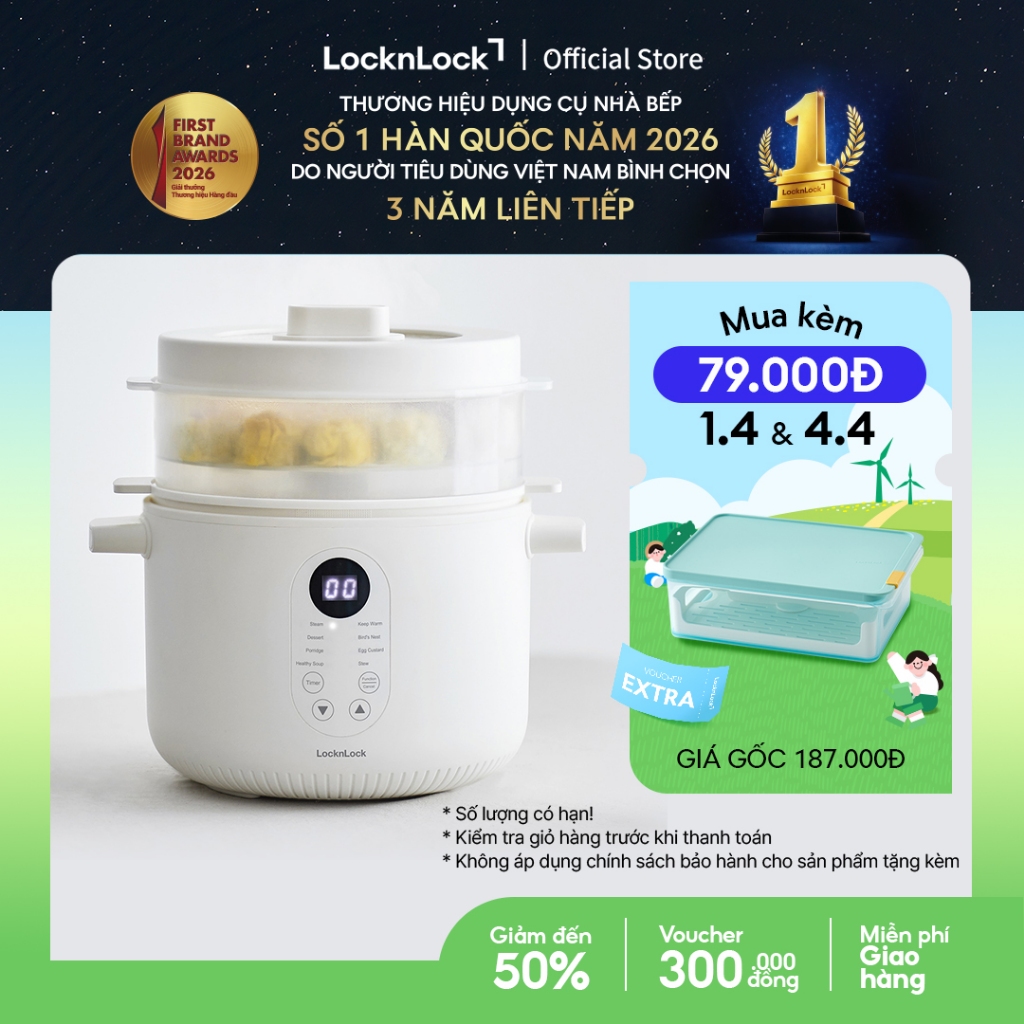 Nồi nấu chậm đa năng Locknlock Bianco Multi-function Slow Cooker 2.5L EJP164IVY