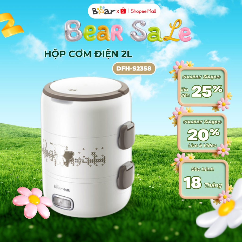 Hộp đựng cơm đa năng BEAR S2358,B17K2,B12E1,hộp cơm văn phòng cắm điện hâm nóng,cầm tay, BH 18 tháng