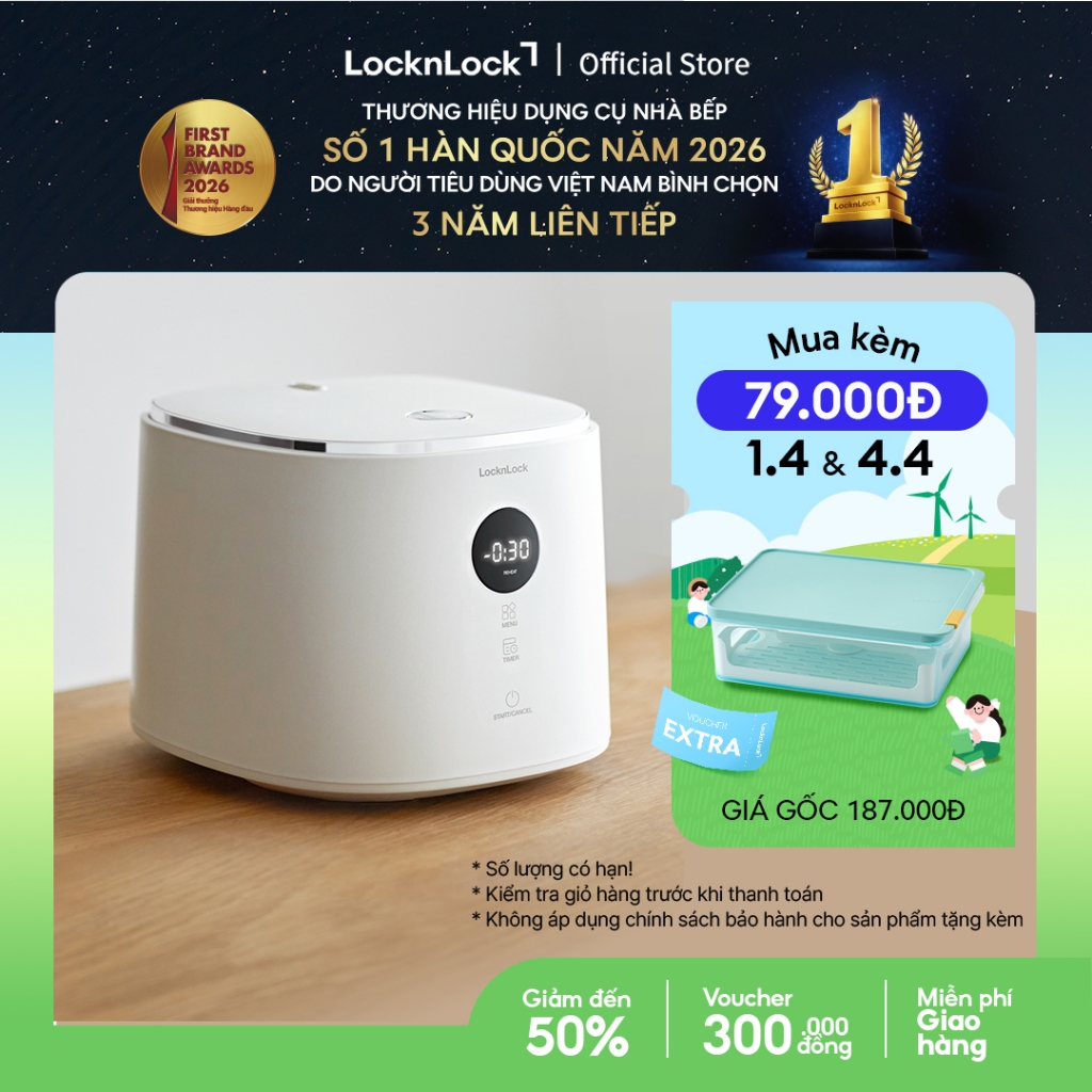 Nồi cơm điện LocknLock Bianco Nemo rice cooker 1.2L- Màu ngà EJR384IVY