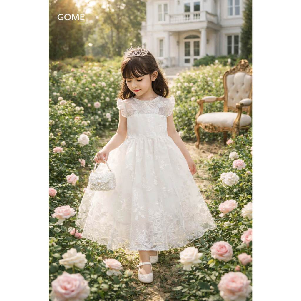 GOME - Đầm công chúa trắng họa tiết hoa