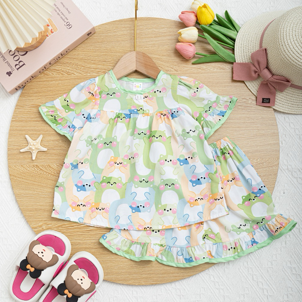 Bộ tole lanh bèo phối viền áo viền quần cho bé gái cho size 7-18kg- Lavin Kids