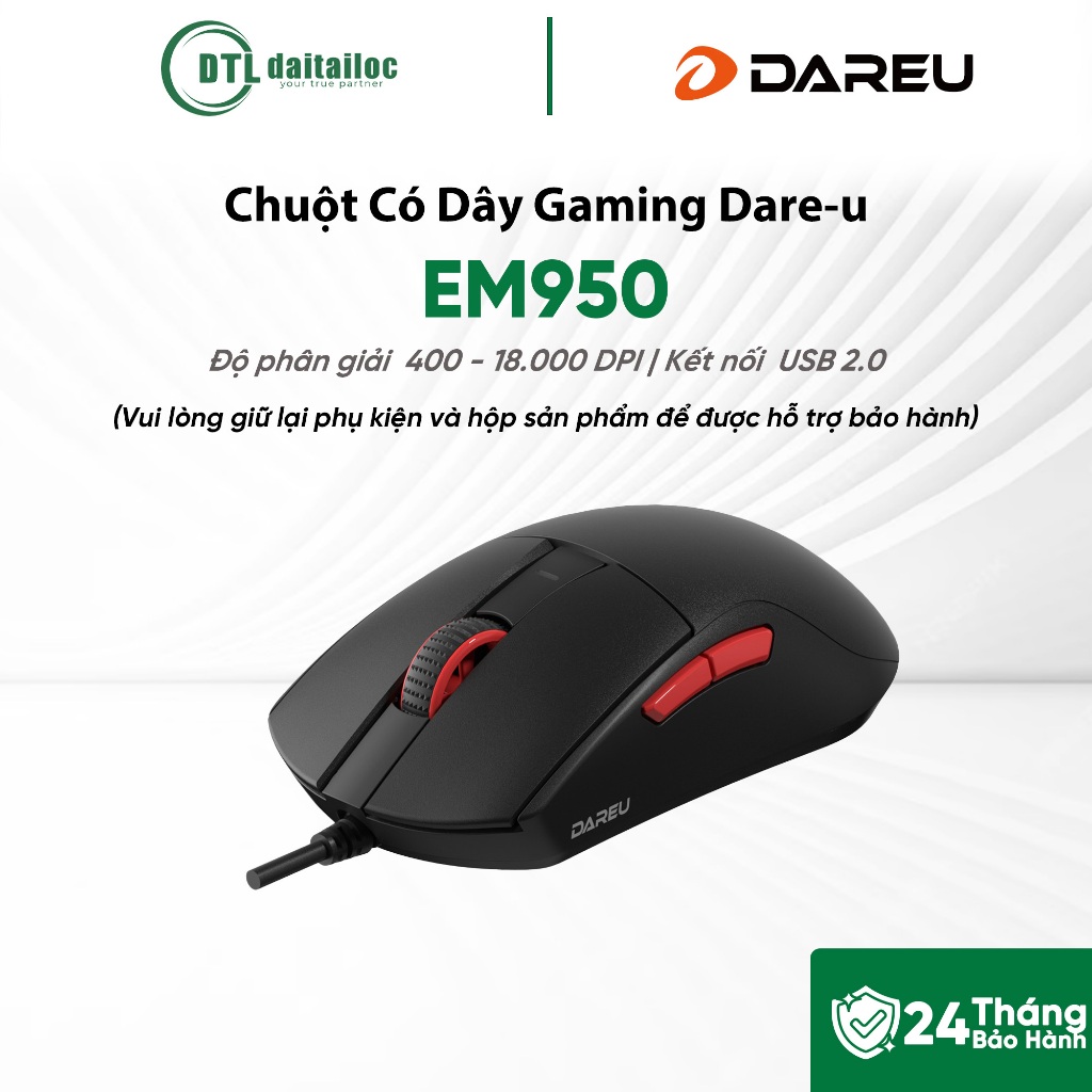 Chuột Có Dây Gaming Dare-u EM950 Black | Chính hãng | Bảo hành 24 tháng