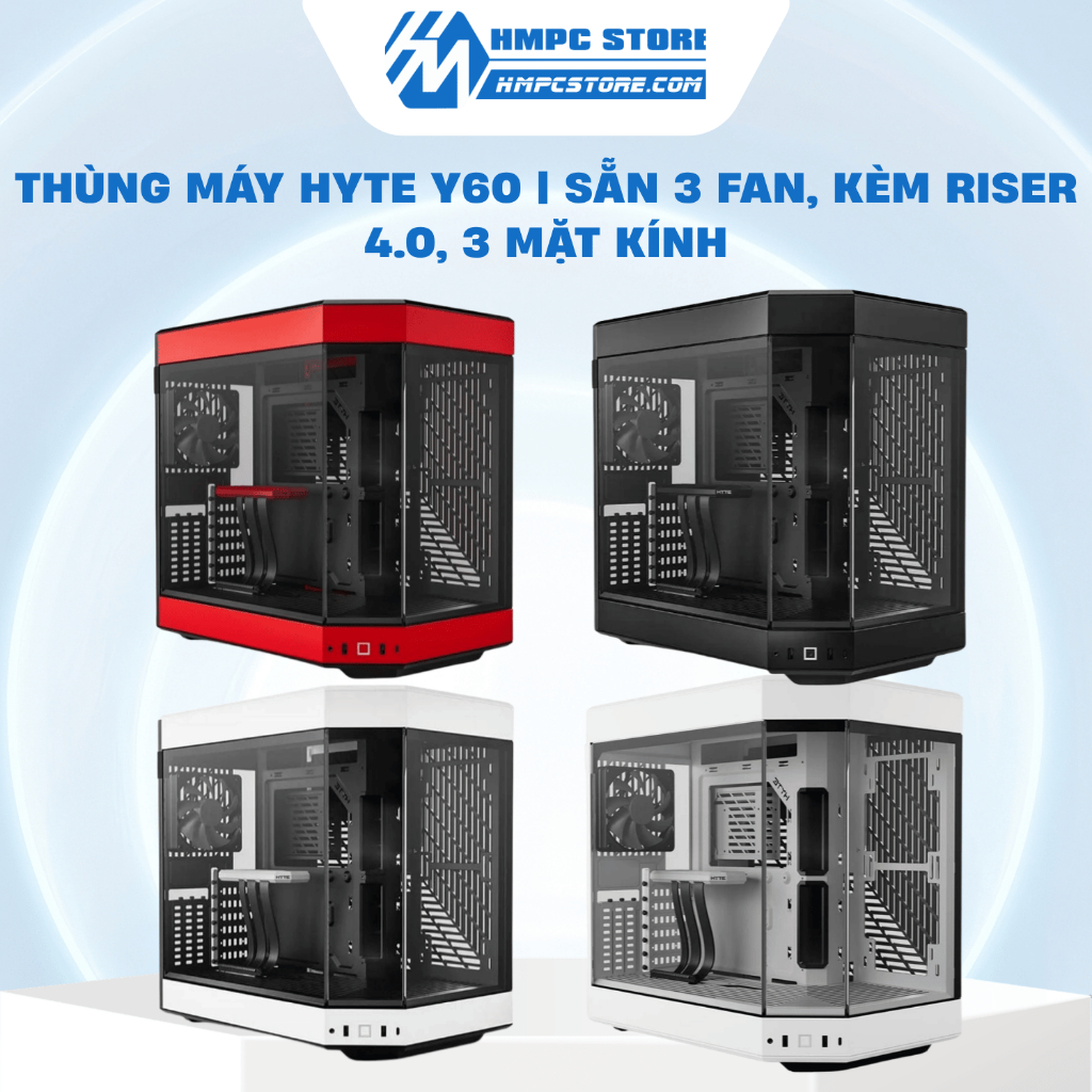 Case - Thùng máy HYTE Y60 | Sẵn 3 Fan, Kèm riser 4.0, 3 mặt kính, bảo hành 12 tháng