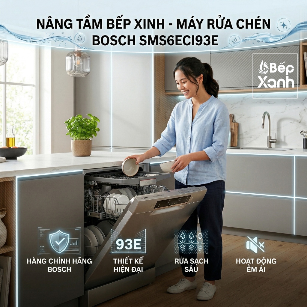 Máy Rửa Chén Bosch SMS6ECI93E Serie 6 [Made in Germany] - Sấy Efficient Dry Hé Cửa - 13 Bộ + Tặng QU