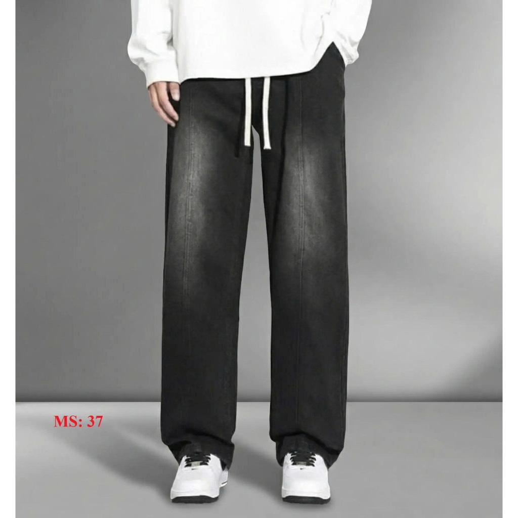 Quần baggy nam trơn màu đen xám lưng thun ống rộng chất vải denim trẻ trung SOLO-STORE BG37