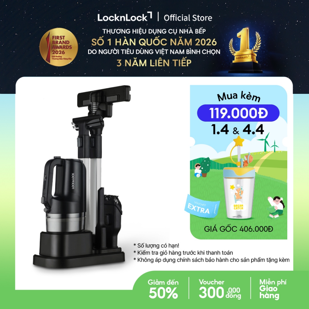 Máy hút bụi Lock&Lock 0.4L, 400W, 220V, 50Hz - Màu đen ENV336BLK (có dây)