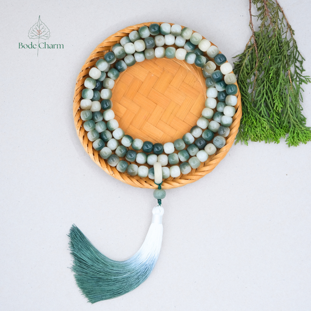 Chuỗi 108 hạt Bồ Đề loang xanh trụ 10x11mm| Bồ Đề Charm| Chuỗi hạt Bồ Đề niệm phật 108 hạt-Bồ Đề Cha