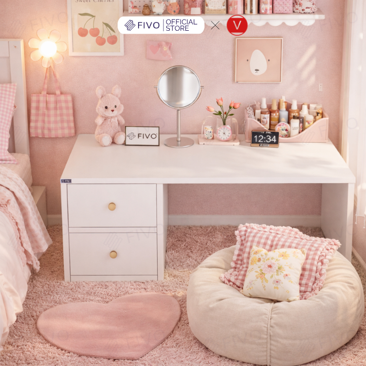 Bàn Trang Điểm Gỗ Ngồi Bệt Có Ngăn Kéo FV01 FIVO, Linh Hoạt Làm Bàn Học Bàn Thưởng Trà, Không Lộ Vít