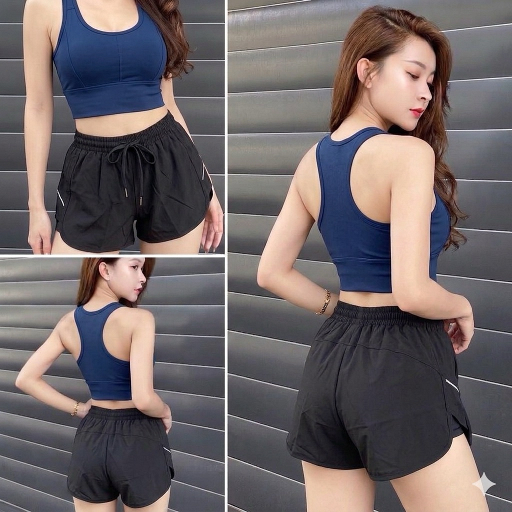 Quần Short Thể Thao Nữ 2 Lớp Phối Viền Lưới MILAVY