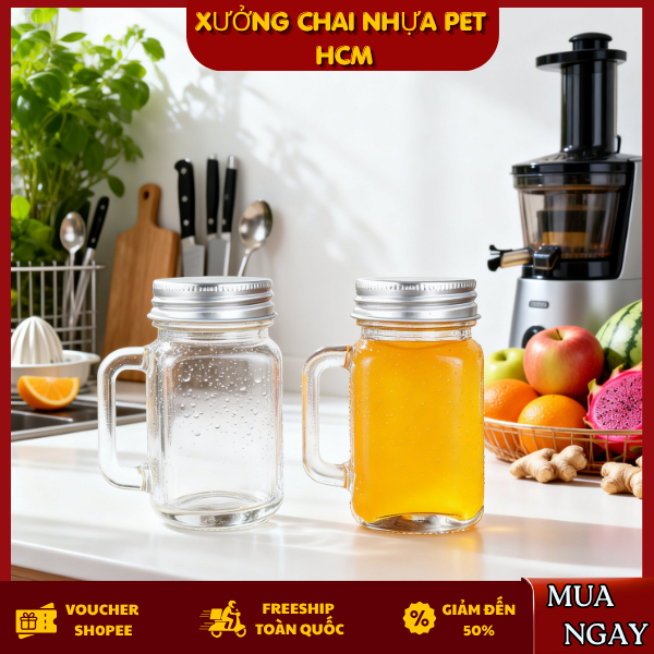 Ly Thủy Tinh Mini Quai Cầm 40ml – Ly Đựng Nước Ép, Ginger Shot, Detox, Cafe Espresso Mini Mason Jar