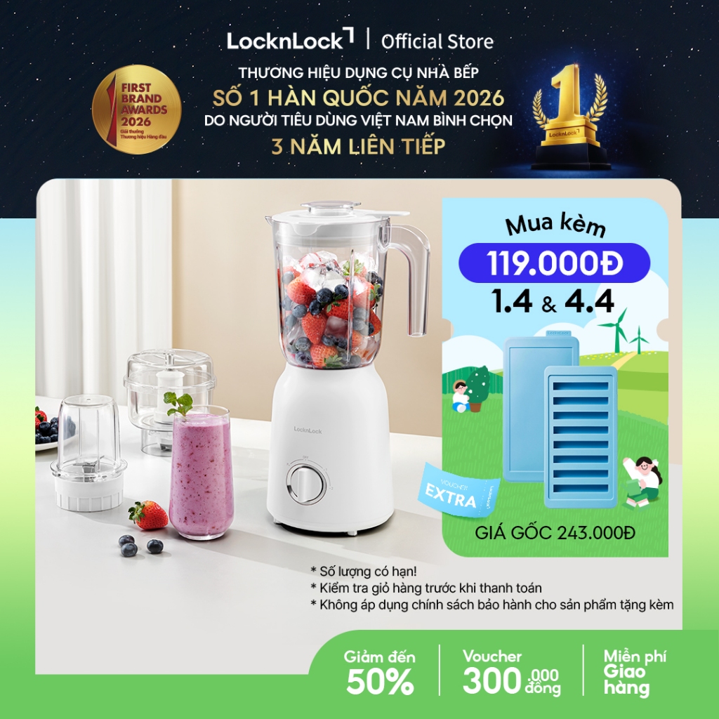 Máy xay sinh tố đa năng Lock&lock Multi Blender 1.5L - Màu trắng EJM416WHT