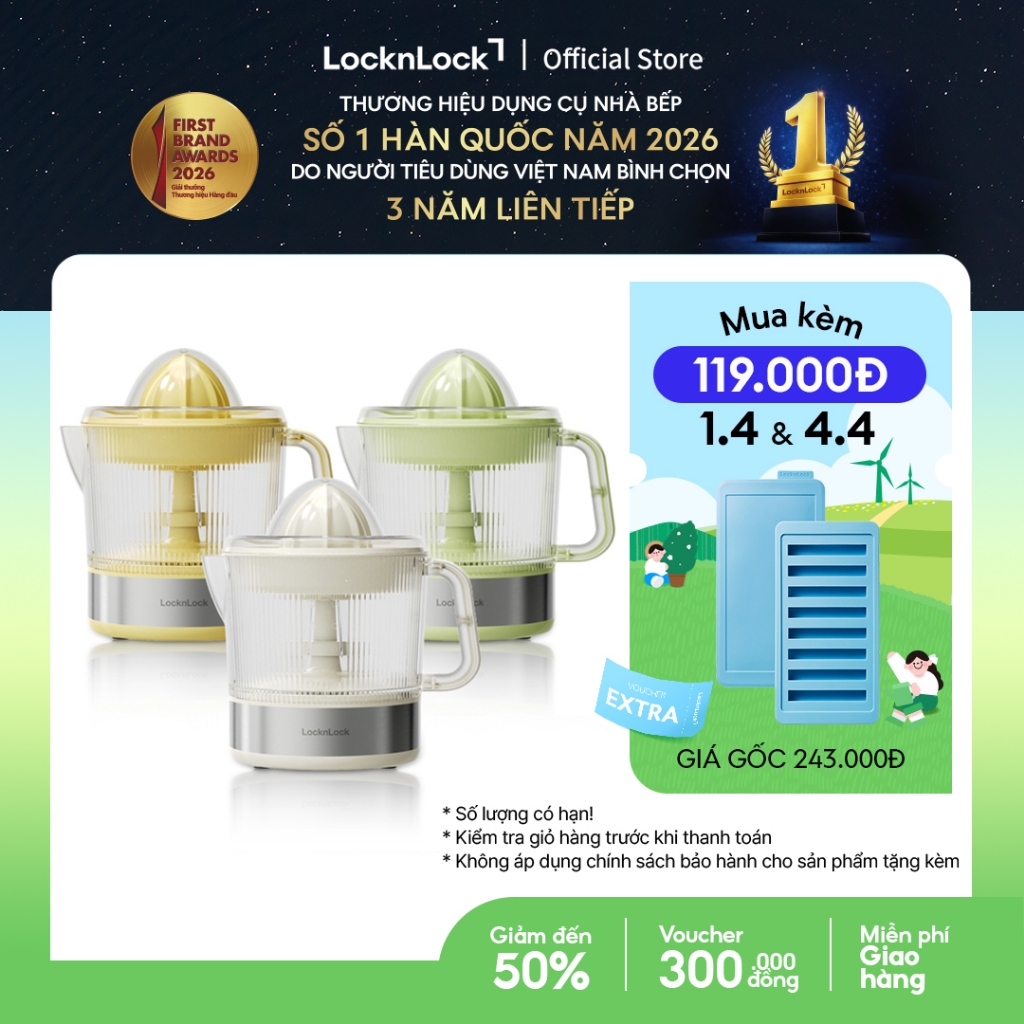 Máy vắt cam màu trắng Lock&Lock Citrus Juicer EJJ231 (2 màu) / EJJ244 (3 màu) dung tích 700ml