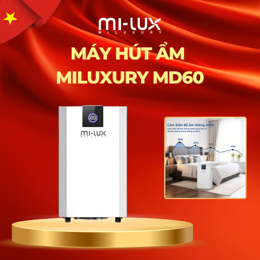 Máy hút ẩm lọc không khí thông minh, Ion âm MILUXURY MD60 công suất 700W