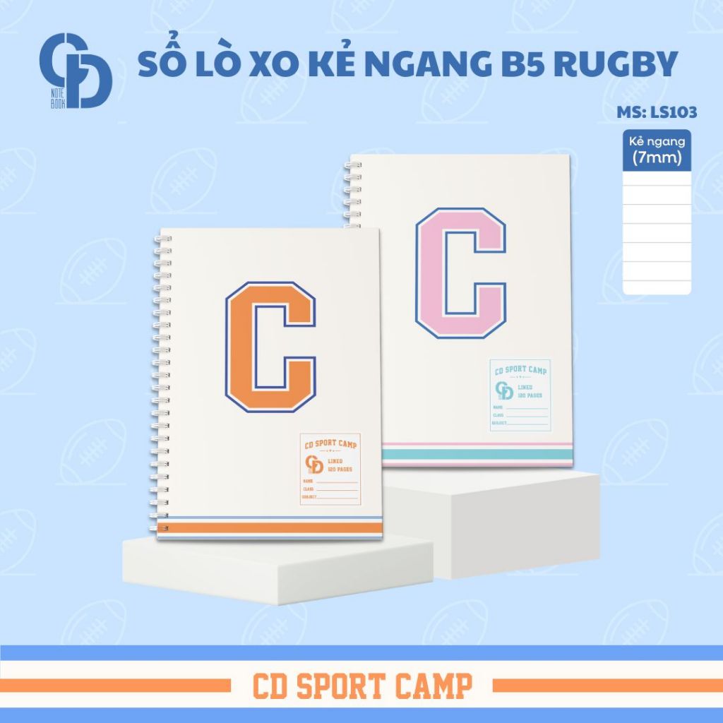 Sổ lò xo kẻ ngang Sport Rugby B5 120 trang - MS: LS103