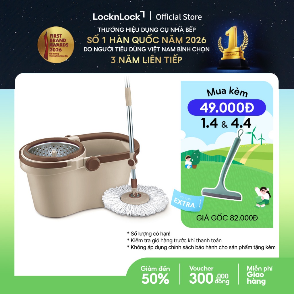 Bộ cây lau nhà xoay tay Compact Spin Mop Lock&Lock - ETM466