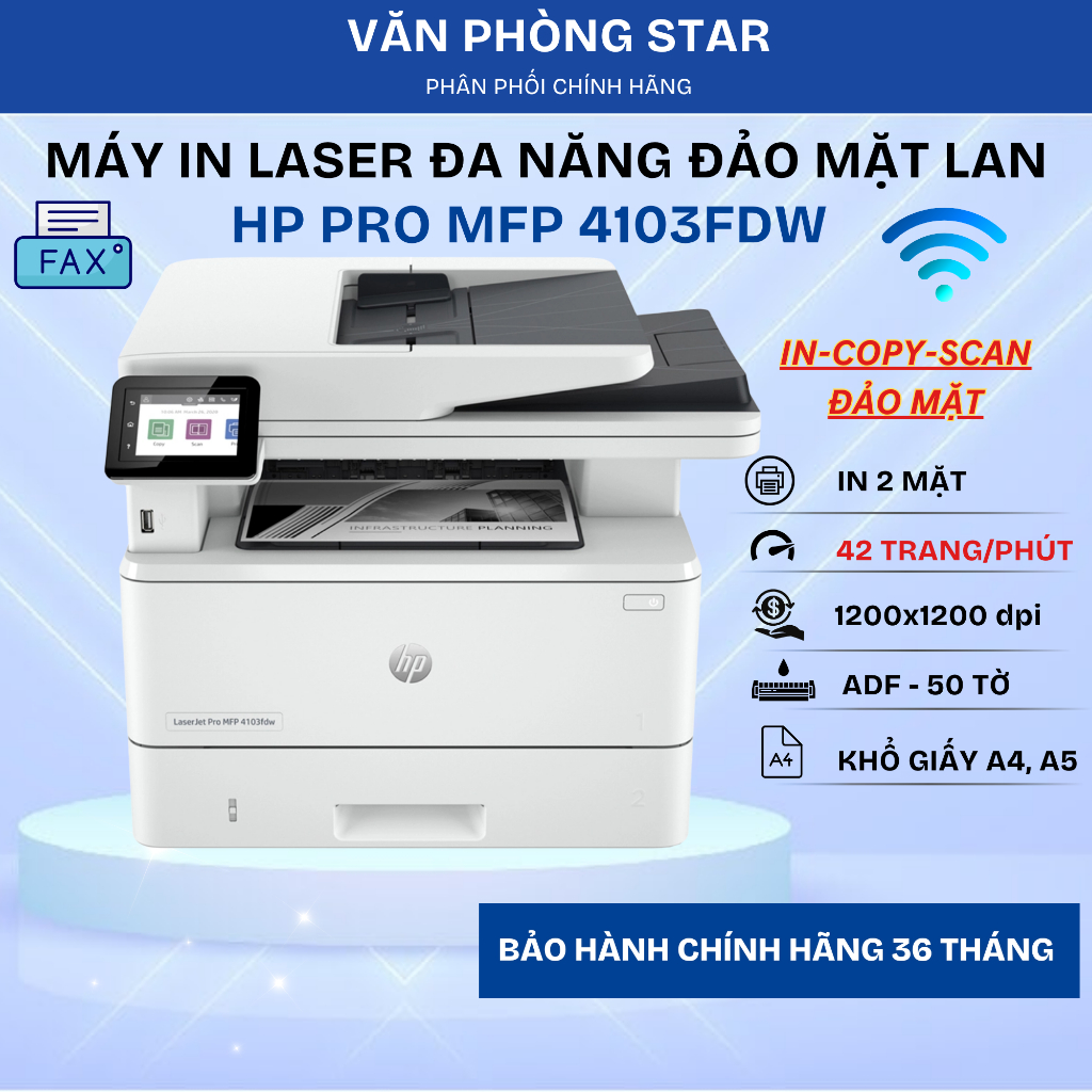 Máy In Laser Đa Năng HP 4103FDW – In Copy Scan 2 Mặt Tự Động, Kết Nối WiFi LAN, Tốc Độ Cao