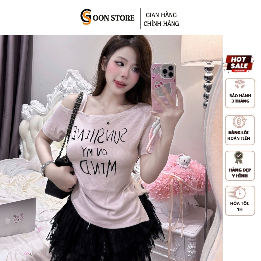 Áo thun Sunshine lệch vai form ôm + Chân váy ren tầng bồng bềnh phong cách Balletcore Goon Store