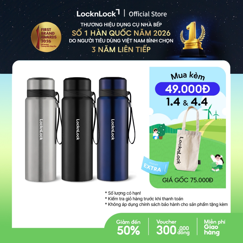Bình Giữ Nhiệt Thép Không Gỉ có dây treo Lock&Lock Vacuum Bottle (800ml) LHC6180 | BigBuy360 - bigbuy360.vn