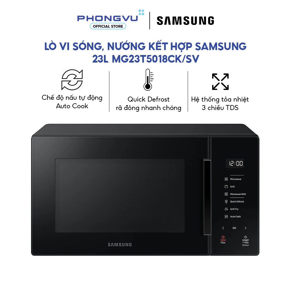 Lò vi sóng, nướng kết hợp Samsung MG23T5018CK/SV - 23L - 1100W - Grill Fry - Bảo hành 24 tháng