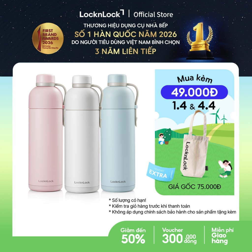 Bình giữ nhiệt có quai xách Lock&Lock Belt Bottle 490ml - LHC4267 (3 màu)