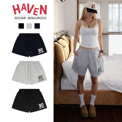 Quần Short Nỉ Haven Studio Nam Nữ Form Rộng Thể Thao Hack Eo Thêu Số 90 Có 3 Màu Xanh Đen Xám Đen