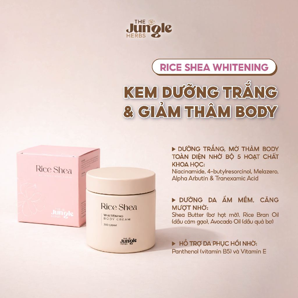 Kem body dưỡng trắng Rice Shea Whitening body cream - The Jungle Herbs