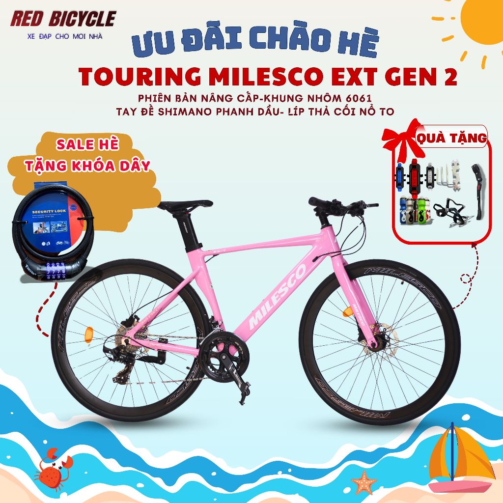 Xe Đạp Tay Ngang Touring MILESCO EXT Tay Đề SHIMANO- Phanh Dầu- Khung Nhôm 6061 Cối Nổ