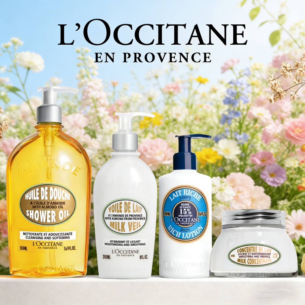 L'Occitane Almond Milk Concentrate 200ml | Almond Shower Oil | Milk Veil Body Lotion | Almond Set