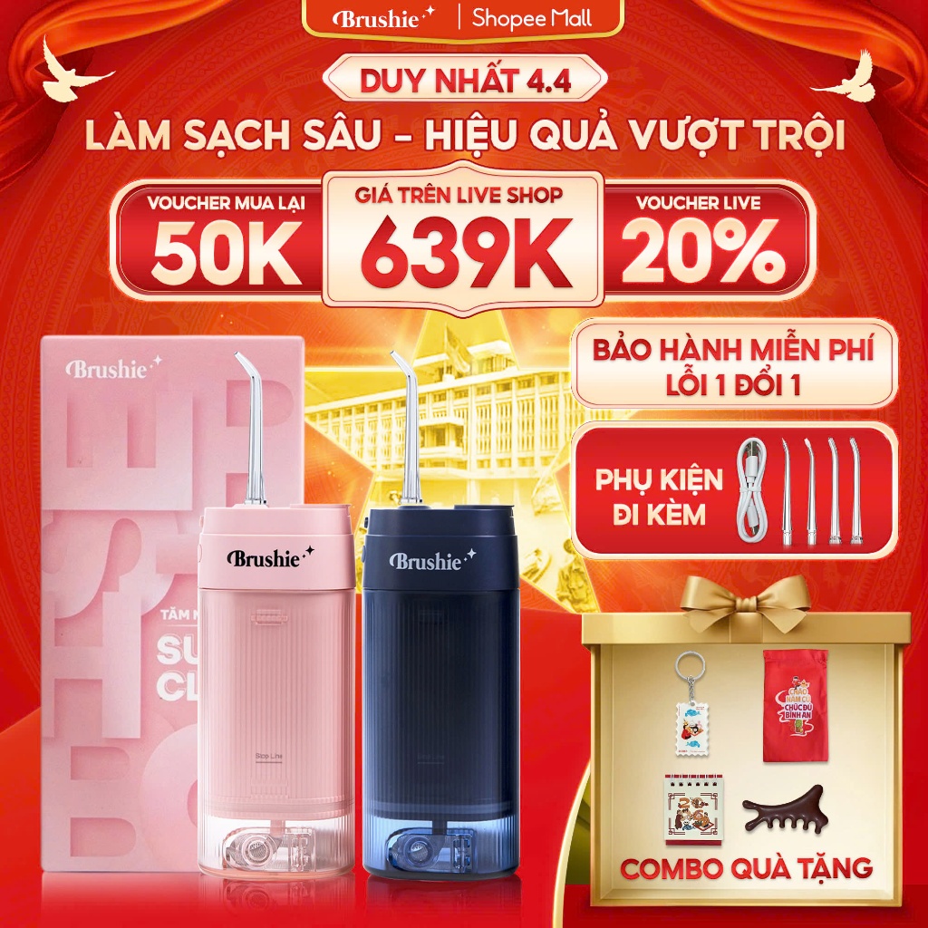 [GIÁ 614K LIVE ECOGO] Tăm nước Brushie Super Clean Bản Cải Tiến 17 Chế Độ Làm Sạch Sâu Cho Người Niề