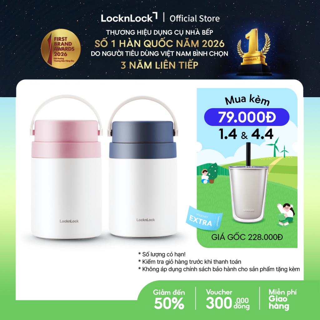 Bộ hộp cơm giữ nhiệt kèm muỗng Lock&Lock Handle Food Jar 700ml - LHC8042 (2 màu) | BigBuy360 - bigbuy360.vn