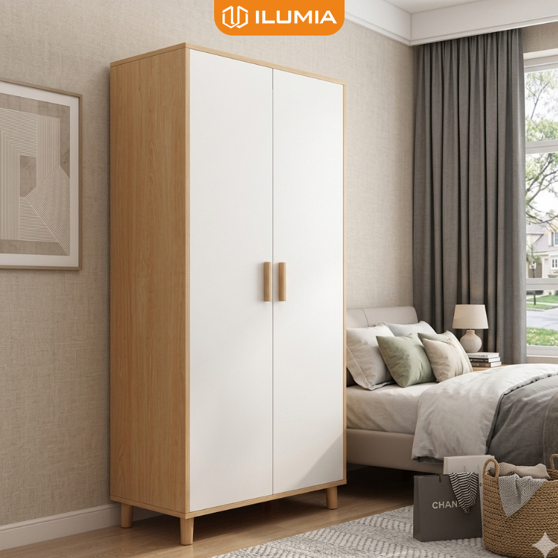 Tủ quần áo 2 cánh decor phòng ngủ gọn gàng thương hiệu ILUMIA - GP129