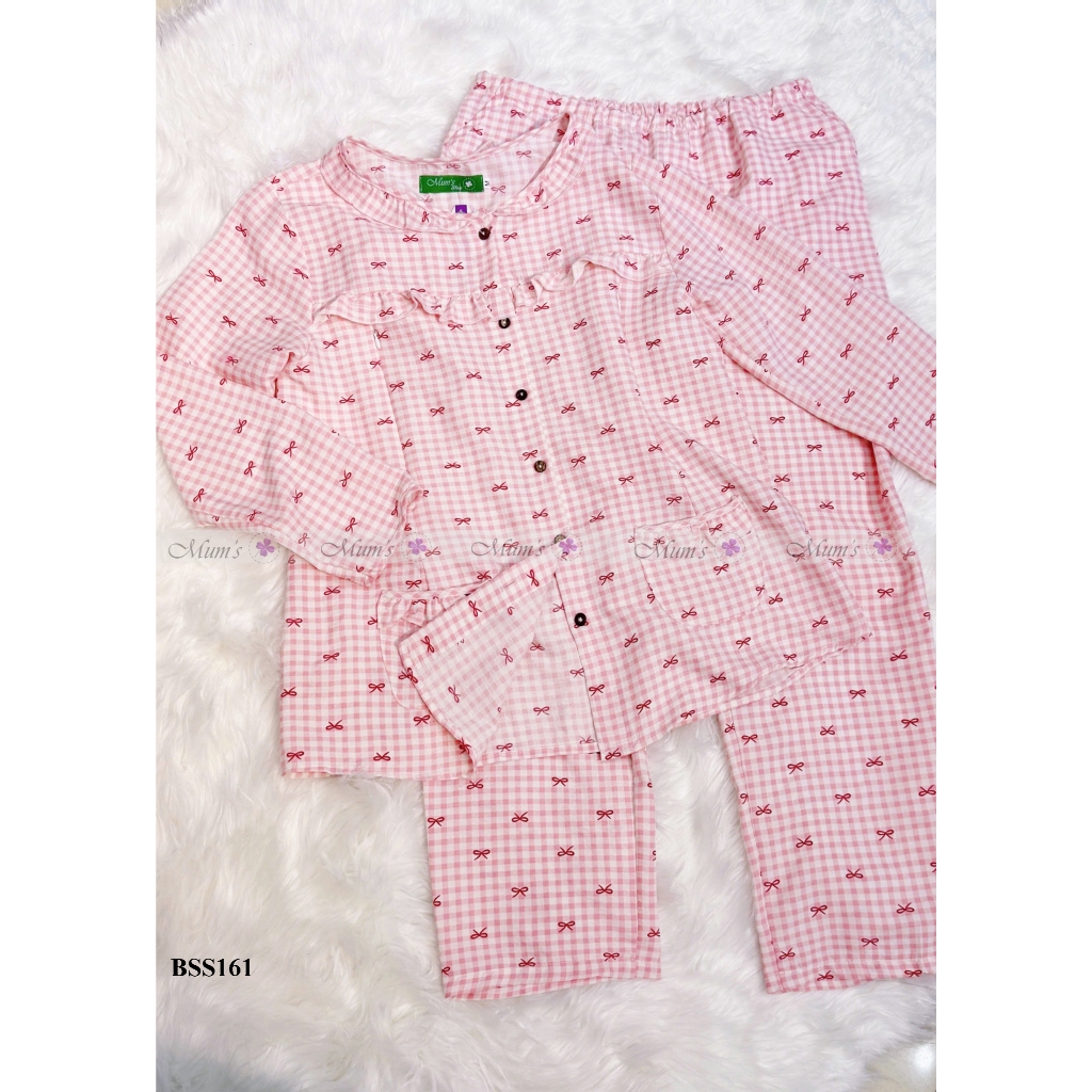 Đồ bộ bầu và sau sinh Mum's Shop BSS161 Bộ caro hồng nơ siêu dễ thương cho mẹ bầu và sau sinh