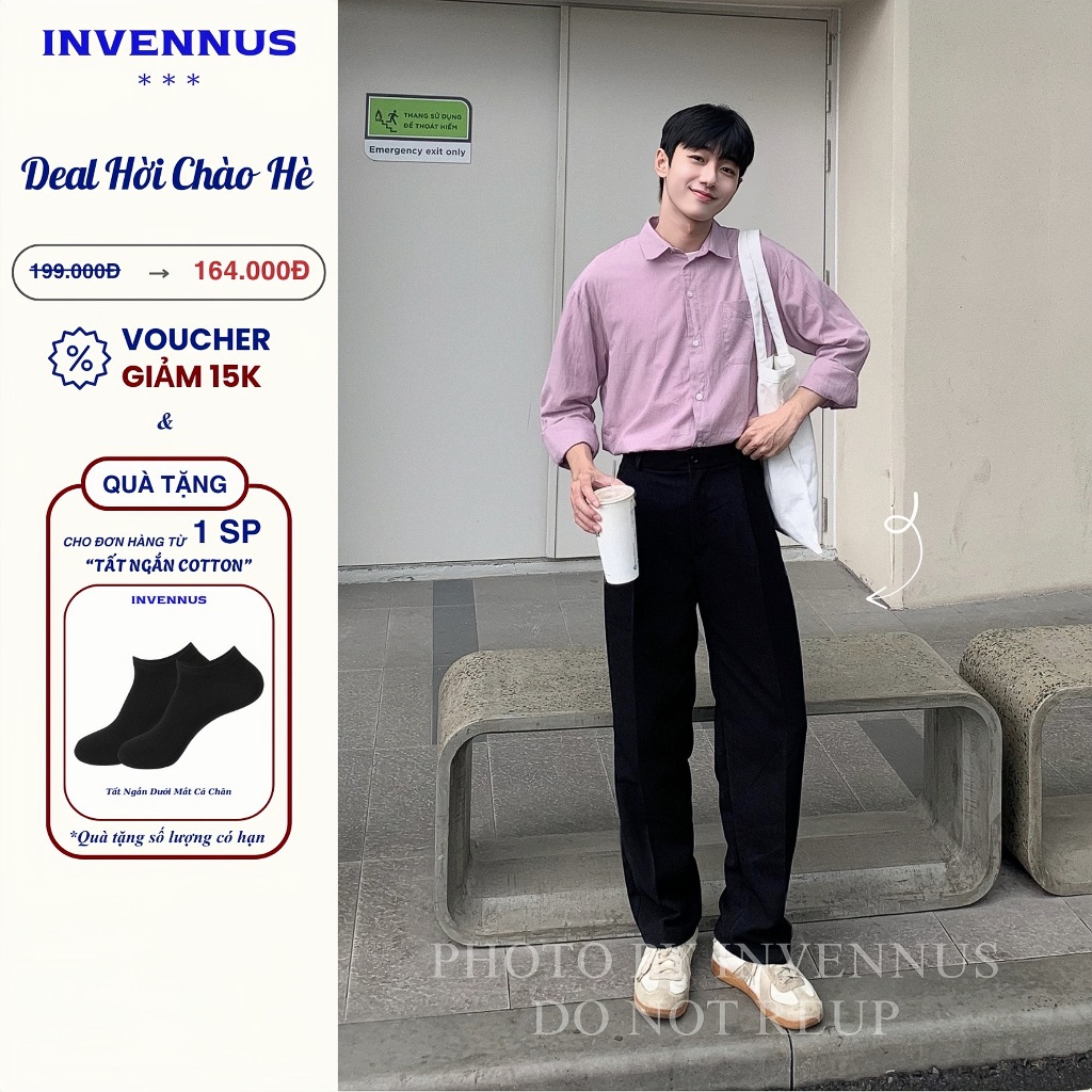 Quần tây nam ống suông INVENNUS quần âu hách dáng cạp chun sau vải cotton hàn thoáng khí - 302
