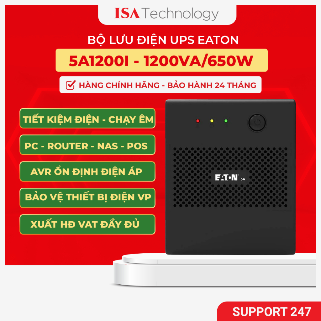 Bộ lưu điện UPS Eaton 5A1200I (1200VA/650W) ổn định điện, bảo vệ PC và thiết bị điện router, nas