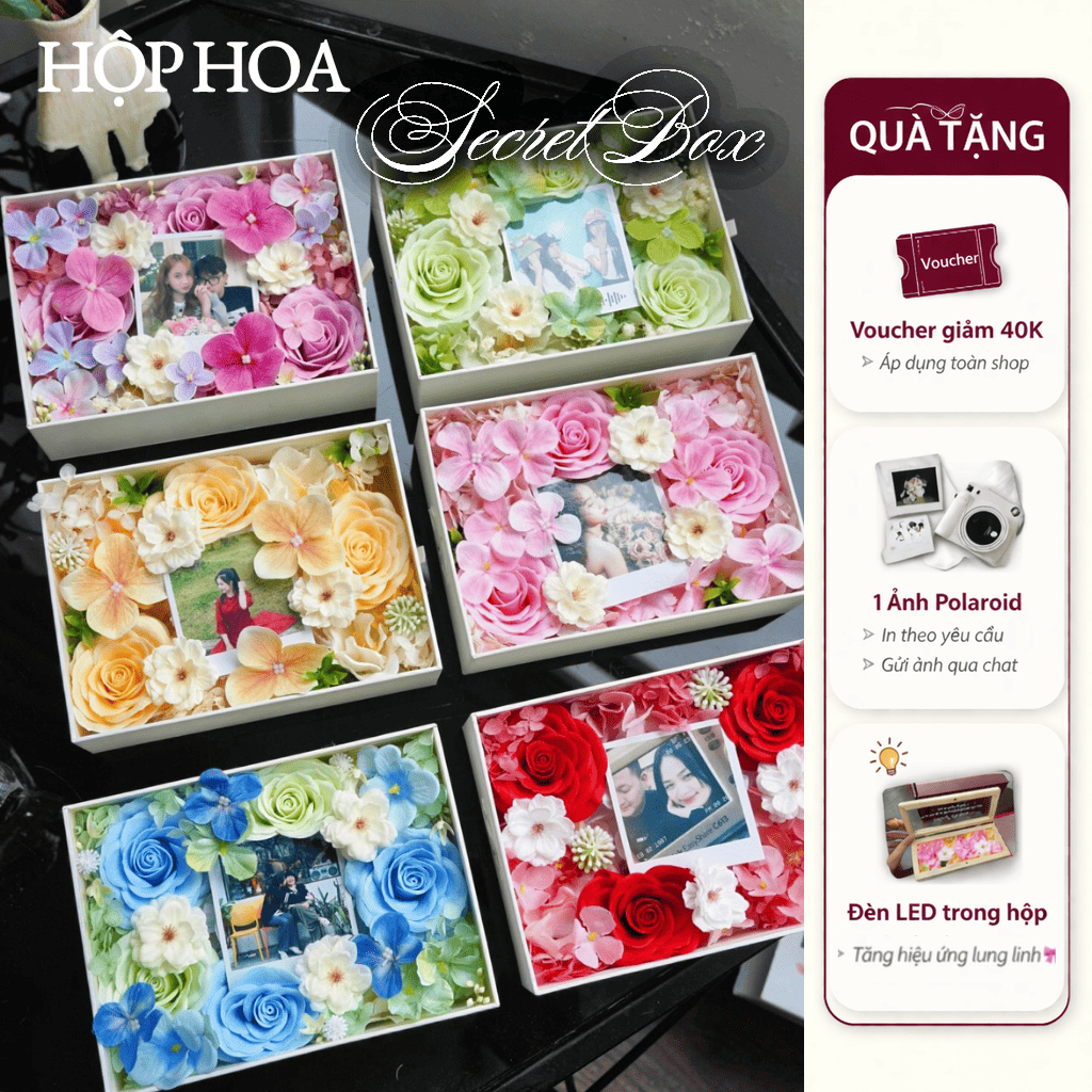 [Pre-order 2 ngày] Hộp Hoa Secret kèm ảnh in - Set Box Quà Tặng Tinh Tế, Dễ Thương Cho Mọi Dịp | Như