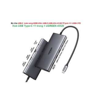 Bộ chia usb-c male sang hdmi,vga, usb-c,usb-a,rj-45,sd,tf,jack 3.5 ,usb-c pd ugreen