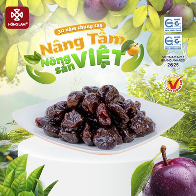 Ô mai (xí muội) mận dẻo không hạt Hồng Lam, dạng hộp. Có vị chua, ngọt, dẻo