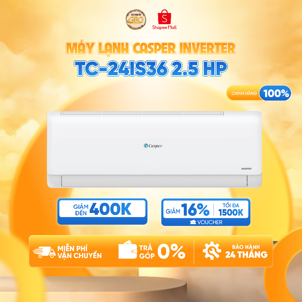 TC-24IS36 - Máy Lạnh Casper Inverter Tiết Kiệm Điện 22.000 BTU/2.5HP/2.5 NGỰA