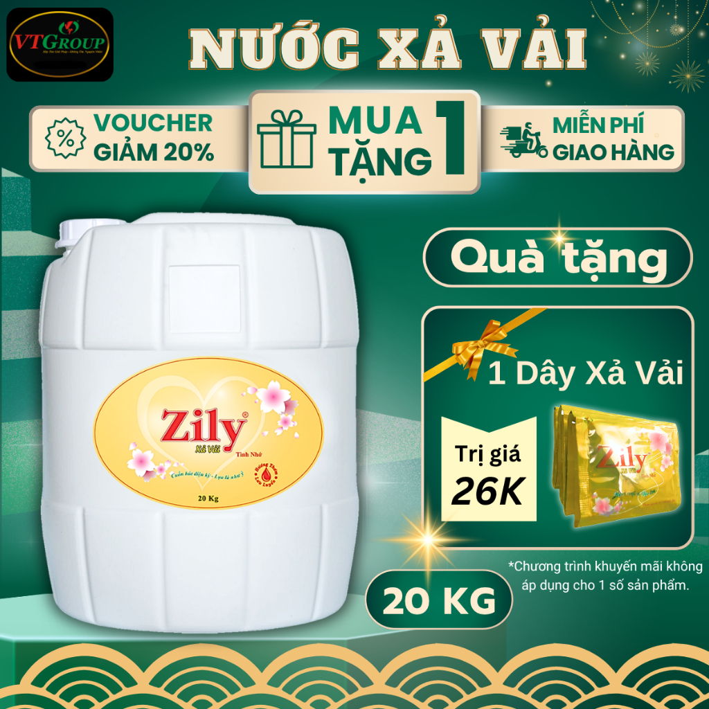 Nước Xả Vải Zily Can 20 Kg - Tặng 1 Dây Xả Vải Zily (10 Gói/Dây)