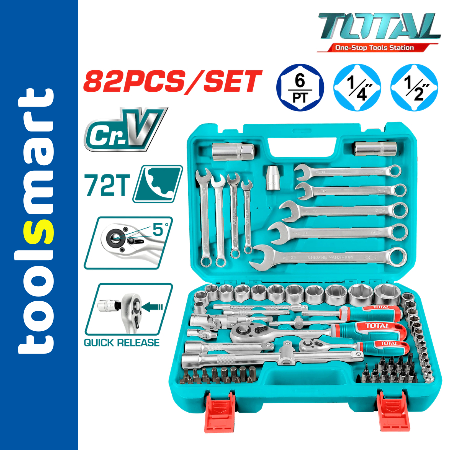 Bộ 82 đầu tuýp 1/4 inch &1/2 inch TOTAL THT421802 (Đồ nghề)