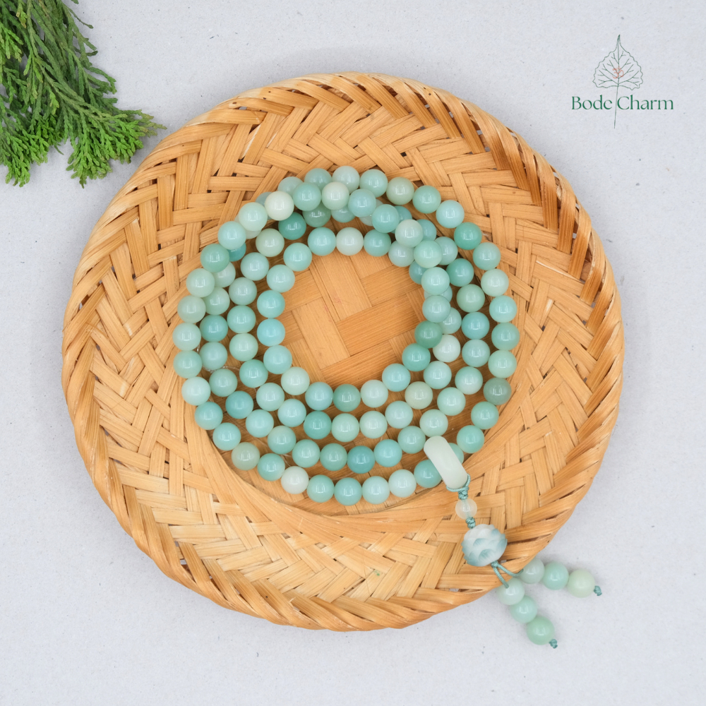 Chuỗi 108 hạt Bồ Đề xanh ngọc 8mm mix sen| Bồ Đề Charm| Chuỗi hạt Bồ Đề đeo tay 108 hạt 8ly- Bồ Đề C