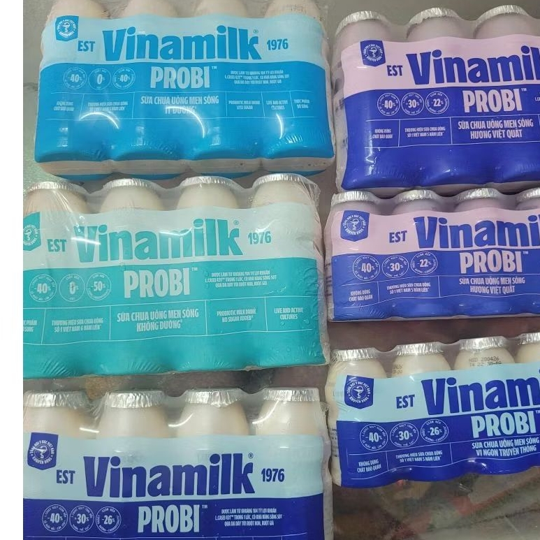 Combo 2 lốc sữa chua uống men sống Probi Vinamilk có đường, ít đường, không đường, việt quất