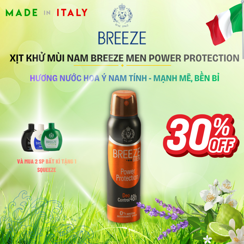 ⭐ [GIẢM 30%] Xịt Khử Mùi Nam Breeze Men Power Protection 150ml – Hương Nước Hoa Ý – Khử Mùi 48h