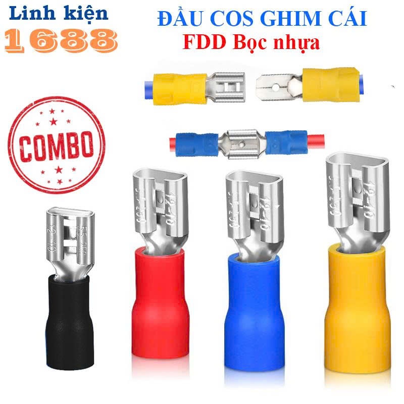 [GIÁ COMBO] (50 cái) Đầu cos ghim dẹp cái, cos ghim capa bọc nhựa FDD