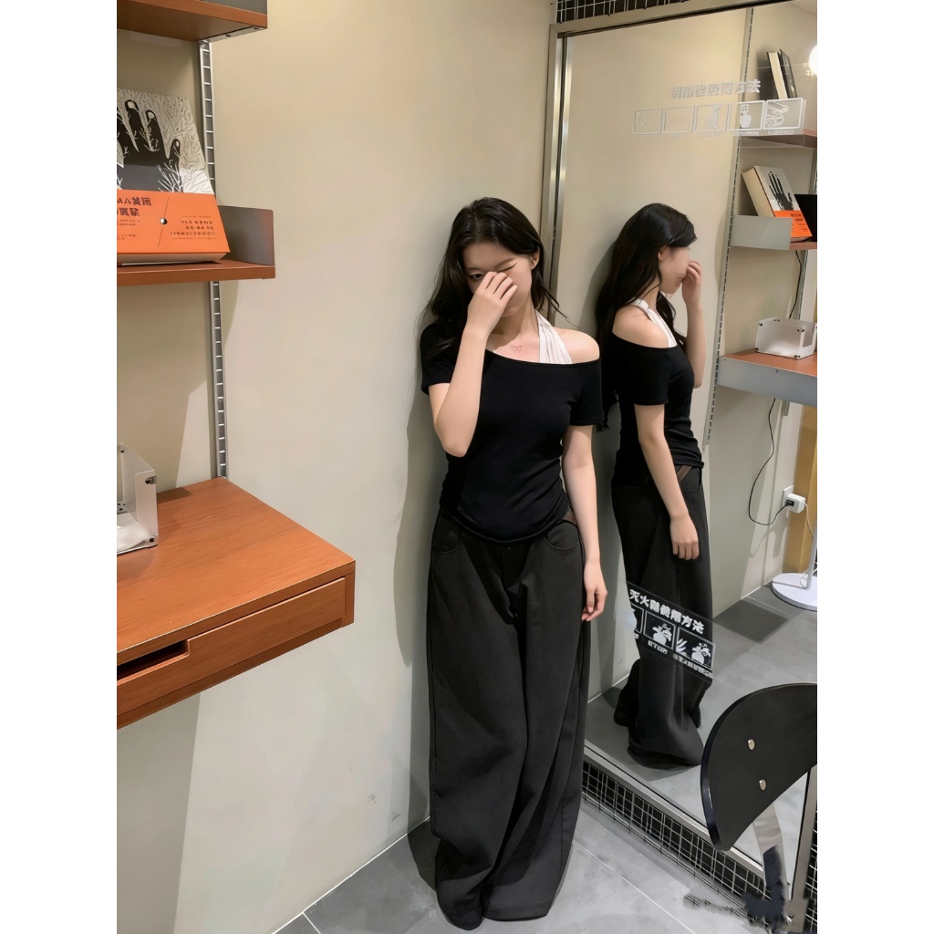 Áo Thun Trễ Vai Nữ WGWE Studio Phối Yếm Ôm Body – Áo Kiểu Hàn Quốc Gợi Cảm Tôn Dáng 9140 | BigBuy360 - bigbuy360.vn