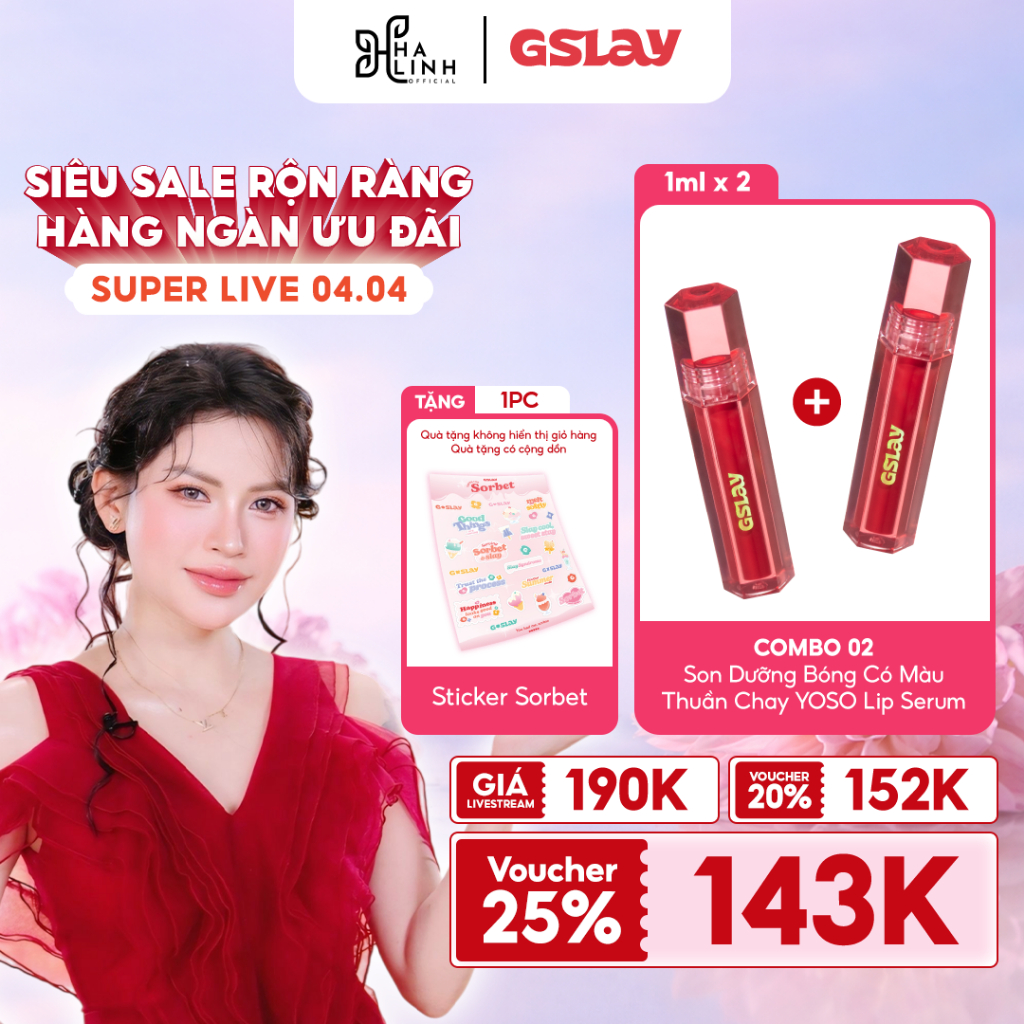 [Võ Hà Linh x GSLAY] COMBO 02 Son Dưỡng Bóng Có Màu Thuần Chay YOSO Lip Serum (1mlx2) Tặng 01 Sticke
